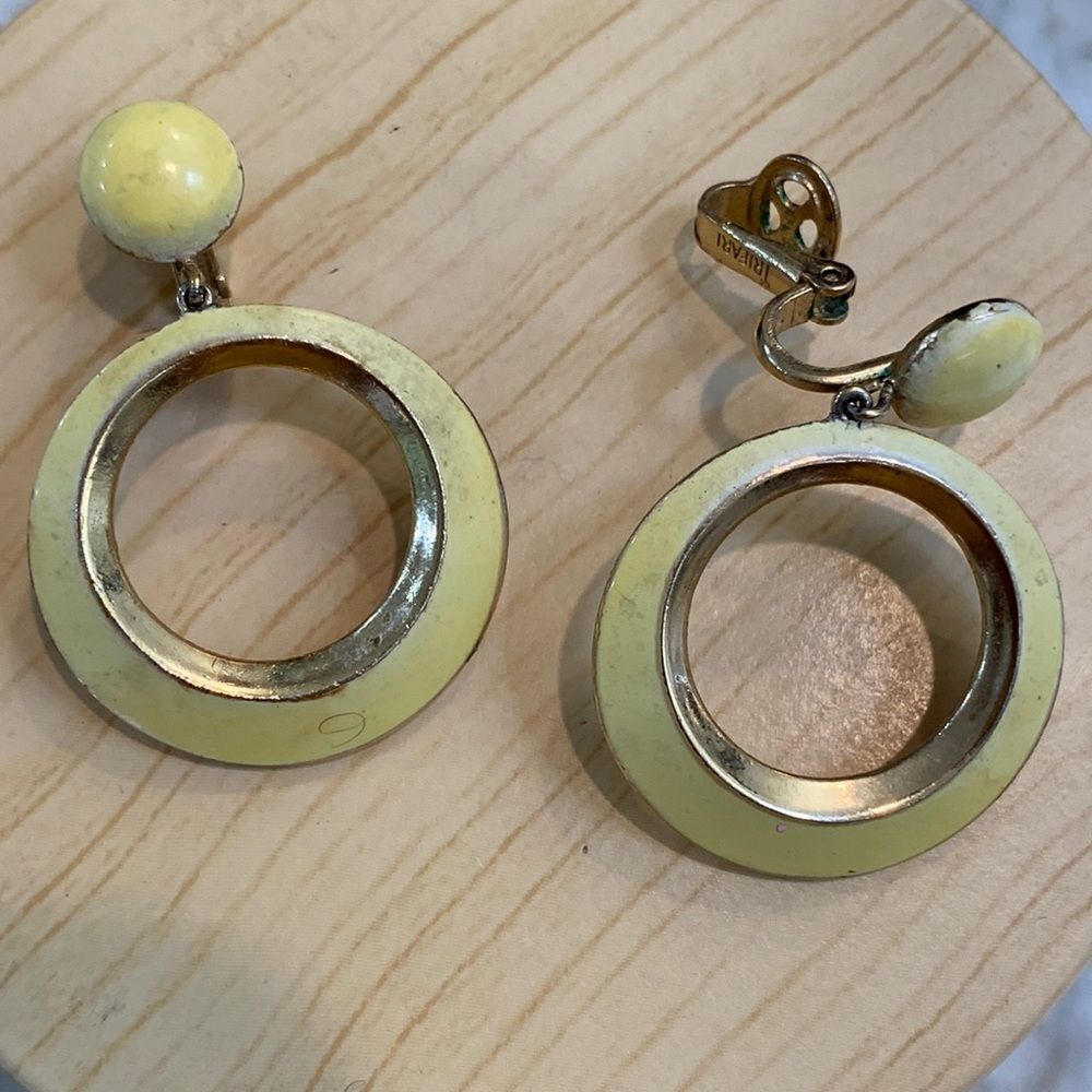 Yellow Trifari Hoop Earrings